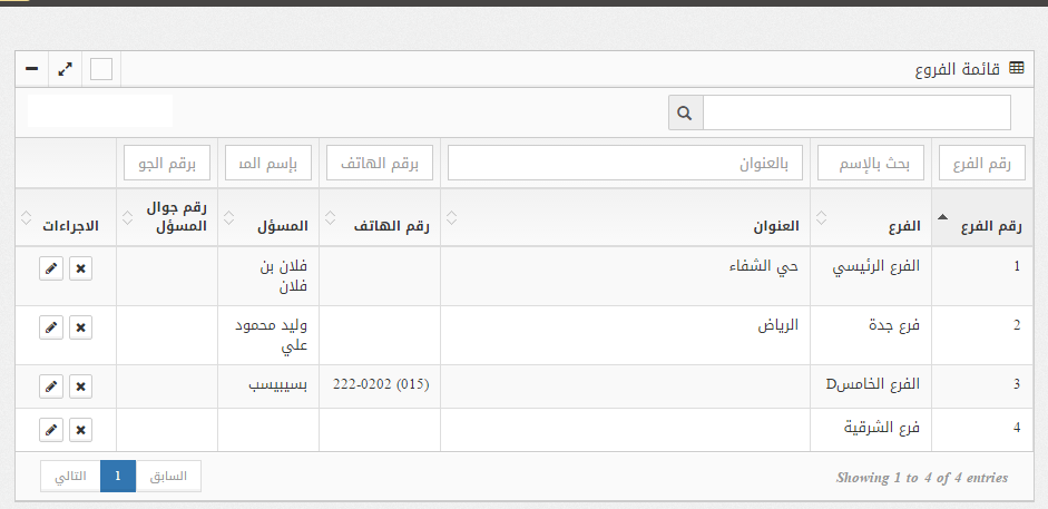 قائمة الفروع